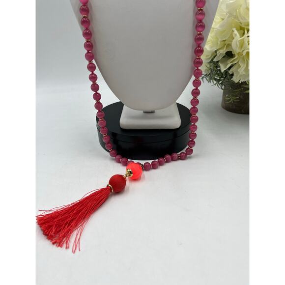 Kate Spade In the swing of things Pink Coral Beaded Tassel Long Necklace - Picture 3 of 9